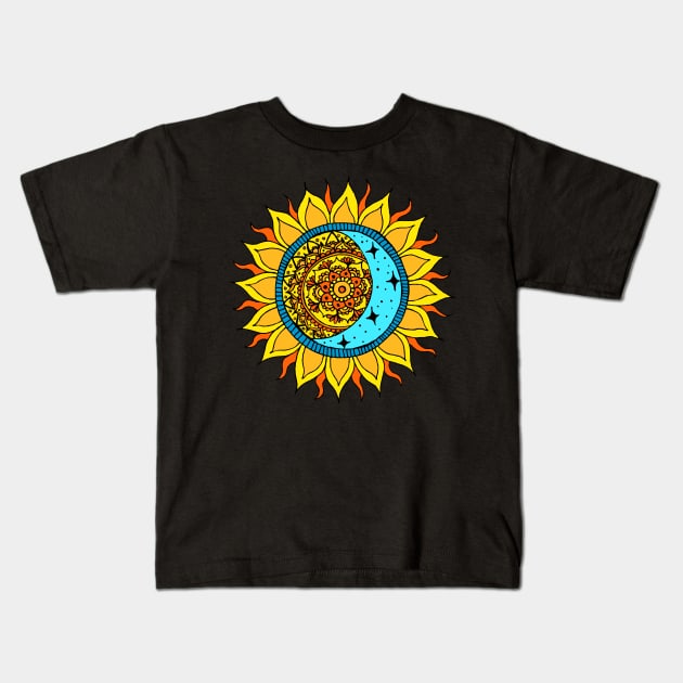 Sun and Moon Mandala Kids T-Shirt by julieerindesigns